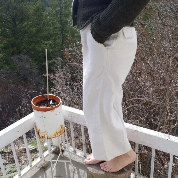 Linen Wide Leg Khaki Ladies Pants - Picture 3 of 9